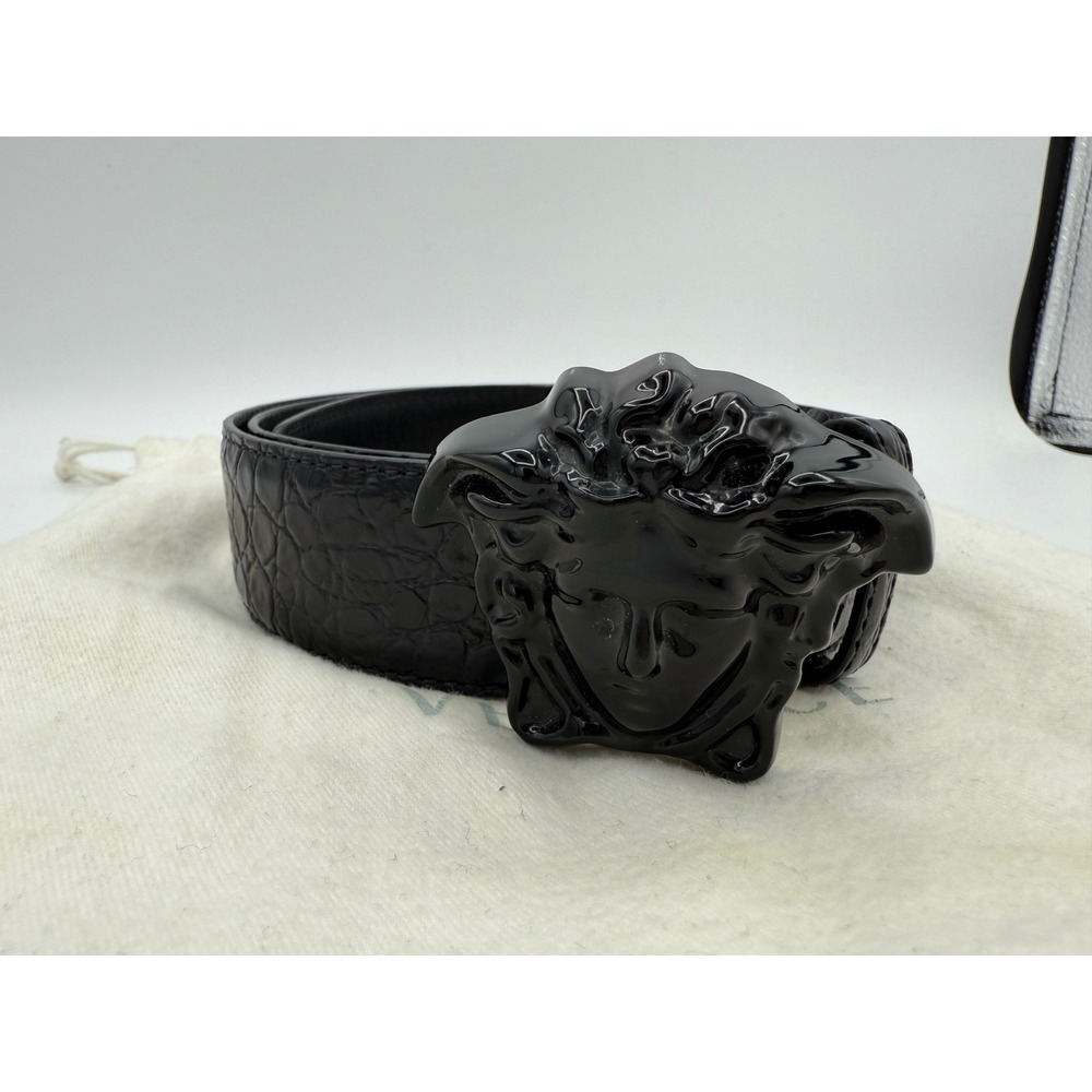 Versace Medusa Black/Blue Leather Belt Size 95/38 Made in Italy